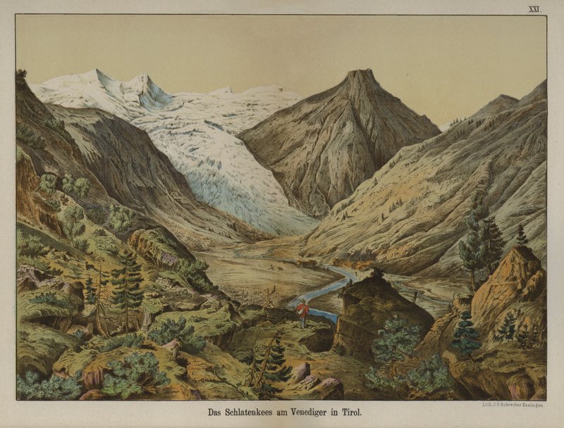 Glaciar Schlatenkees no Venediger, Tirol, Áustria (cor litho) de German School