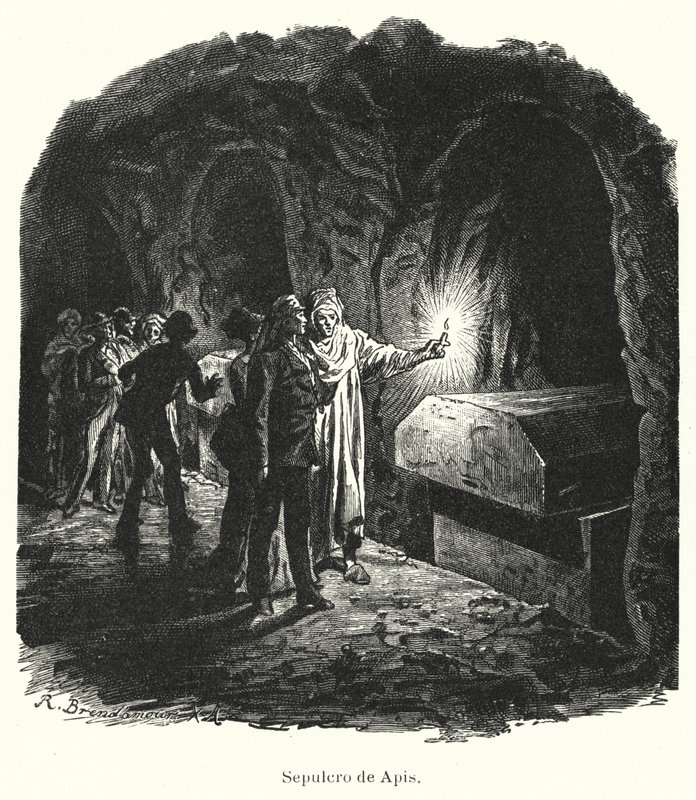 Serapeum de Saqqara, túmulo de touros sagrados Apis adorados no Antigo Egipto (litho) de German School