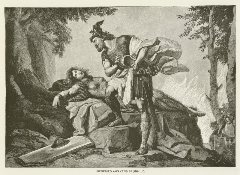 Siegfried desperta Brunhild (gravura) de German School
