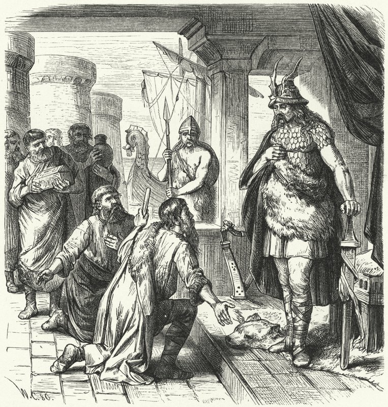 Enviados eslavos perante Rurik, Príncipe de Kievan Rus, Século IX (gravura) de German School