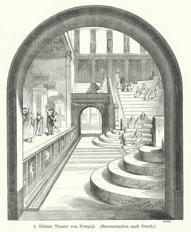 Pequeno teatro de Pompéia, Roma Antiga (gravura) de German School