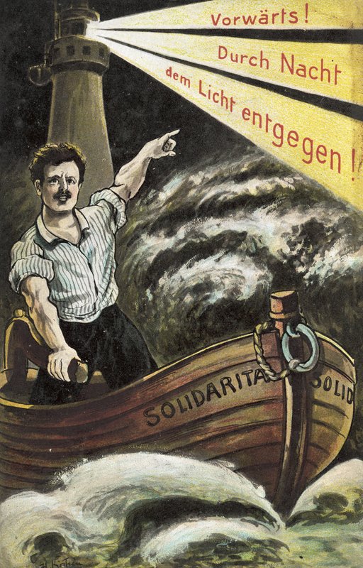 Cartão postal de propaganda socialista (cor litho) de German School