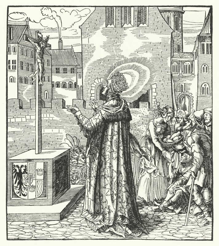 Santa Adelaide da Itália, segunda esposa do Santo Imperador Romano Otto, o Grande (gravura) de German School