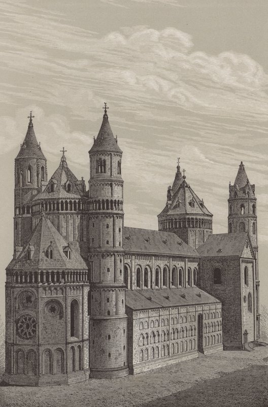 São Pedro Dom, a catedral em Worms, Alemanha (litho) de German School