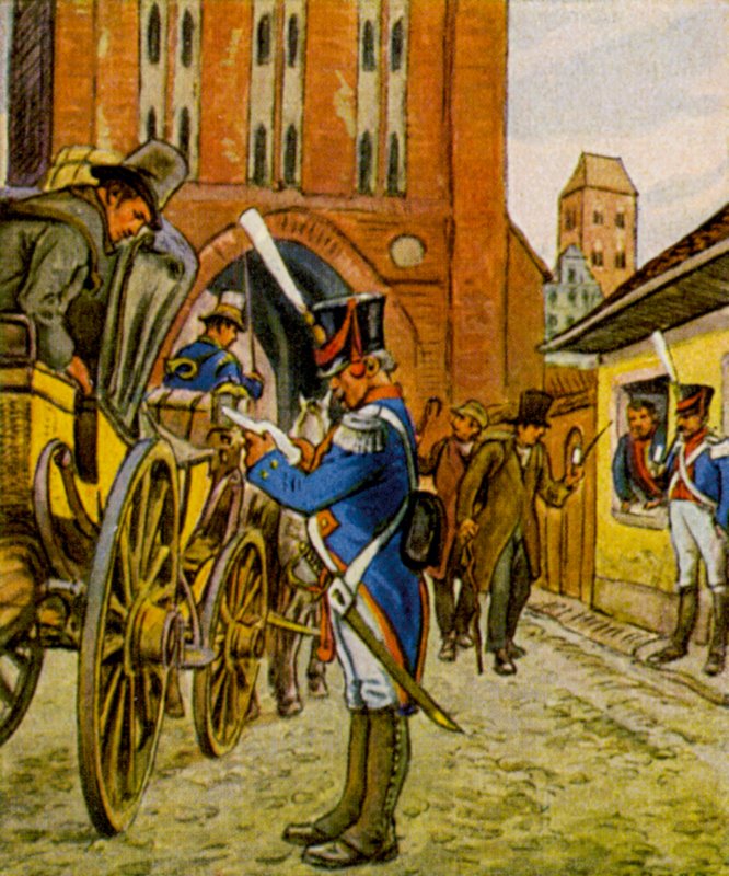 Stadtsoldaten Am Tor / Soldados da cidade à porta (litografia a cores) de German School
