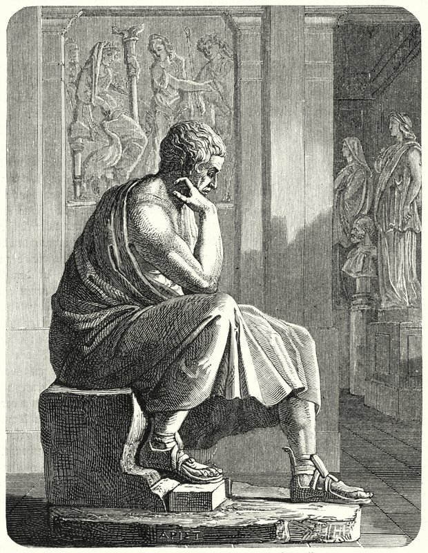 Estátua de Aristóteles, filósofo e cientista grego antigo (gravura) de German School