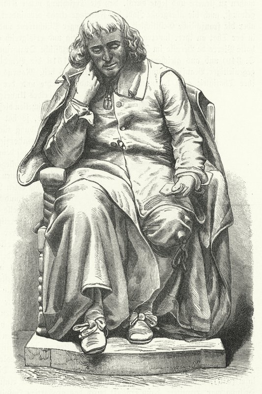 Estátua do filósofo holandês Baruch Spinoza em Haia (gravura) de German School