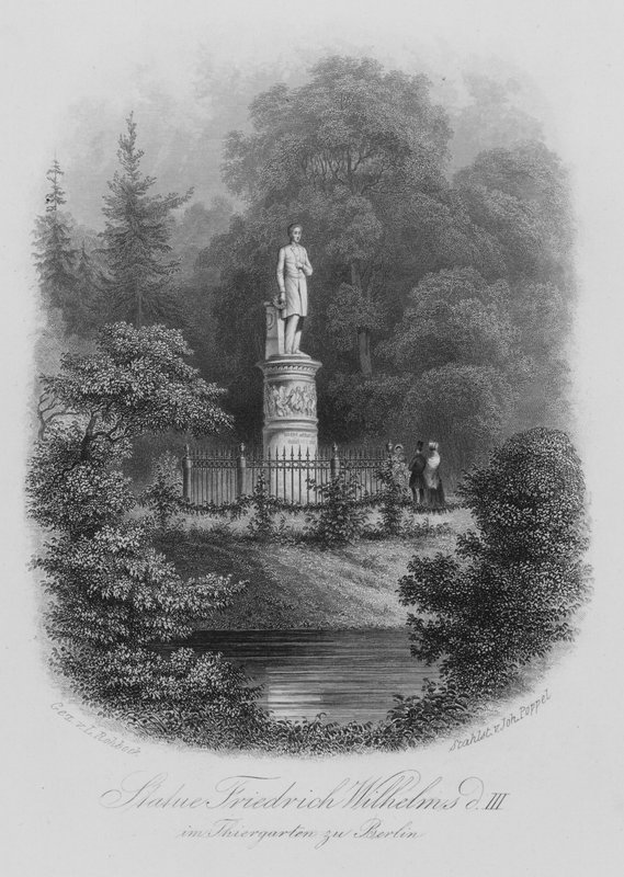 Estátua de Frederick William III da Prússia, no Tiergarten, Berlim (gravura em aço) de German School