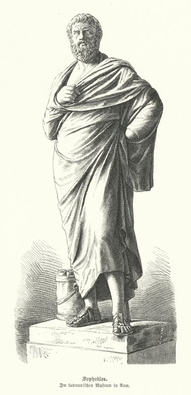 Estátua de Sófocles, dramaturgo grego antigo (gravura) de German School