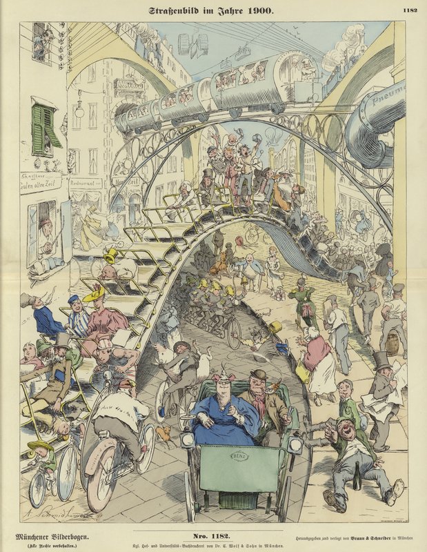 Cena de rua no ano de 1900 de German School