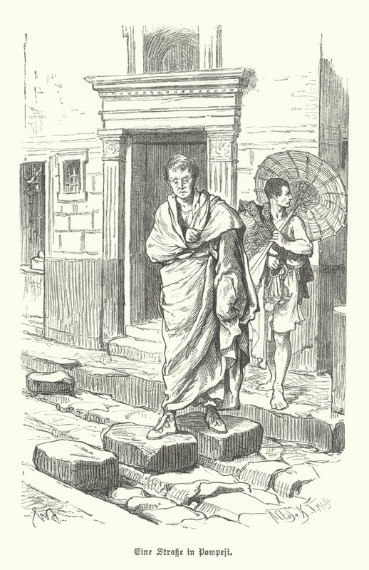 Rua da antiga cidade romana de Pompeia (gravura) de German School