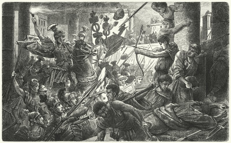 Sulla entra em Roma com seu exército, 88 a.C. (gravura) de German School