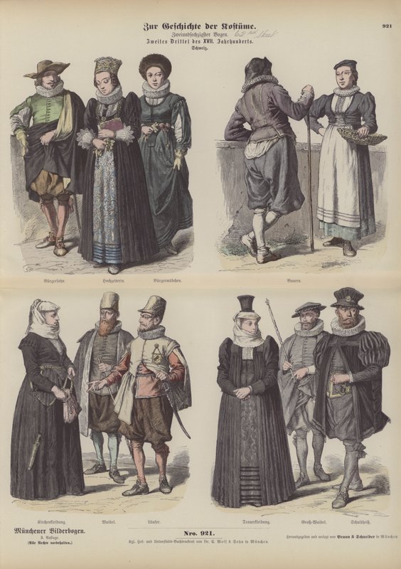 Fatos suíços, meados do século XVII (gravura colorida) de German School