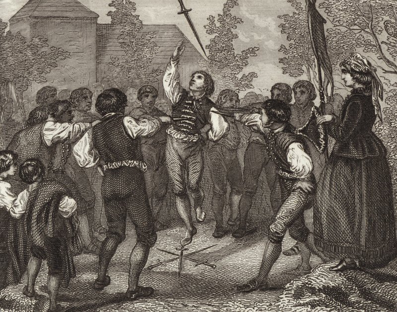 Dança da espada, Dithmarschen, Schleswig-Holstein. Ilustração para Bilder-Atlas (gravura) de German School