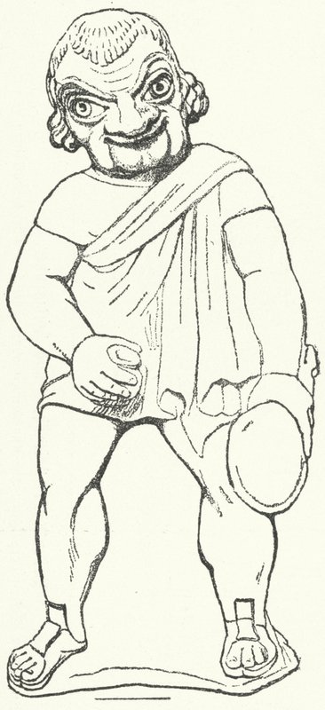 Estatueta em terracota de um actor romano como parasita de uma peça cómica do dramaturgo Plautus (gravura) de German School
