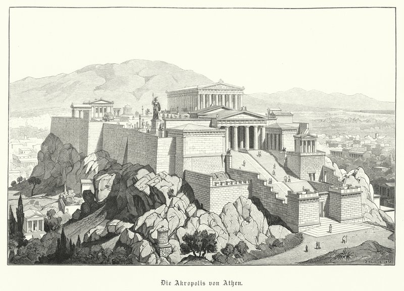 A Acrópole de Atenas, Grécia Antiga (gravura) de German School
