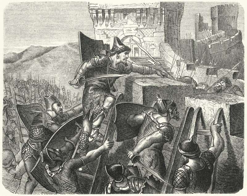 Os babilônios invadindo as muralhas de Jerusalém (gravura) de German School