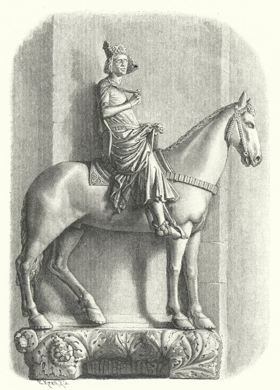 O Cavaleiro de Bamberg, estátua na Catedral de Bamberg, Alemanha (gravura) de German School