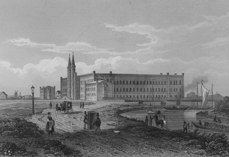 O Hospital Bethanien, Berlim (gravura em aço) de German School