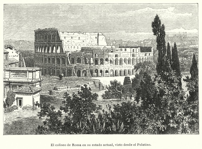 O Coliseu, Roma, visto do Monte Palatino (litho) de German School