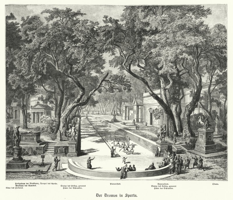 O Dromos em Esparta, Grécia Antiga (gravura) de German School