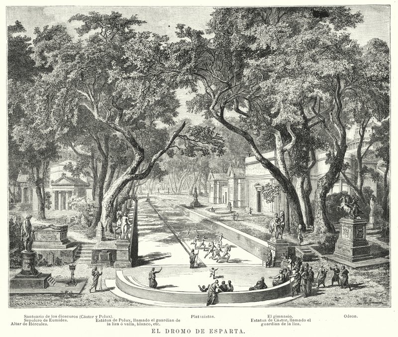 Os Dromos em Esparta, Grécia Antiga (litho) de German School