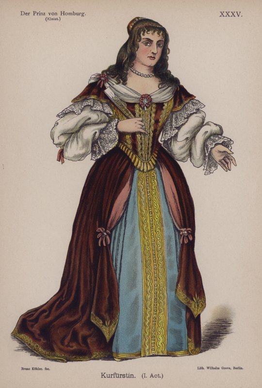 A Duquesa de Brandenburg, de Der Prinz von Homburg (O Príncipe de Homburg) por Heinrich von Kleist (cor litho) de German School