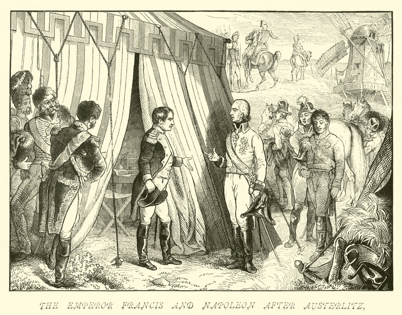 O imperador Francisco e Napoleão depois de Austerlitz de German School