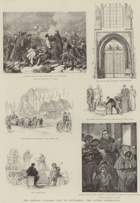 A visita do Imperador Guilherme a Wittenberg, a Celebração de Lutero (gravura) de German School