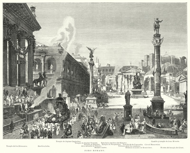 O Fórum, Roma Antiga (litho) de German School