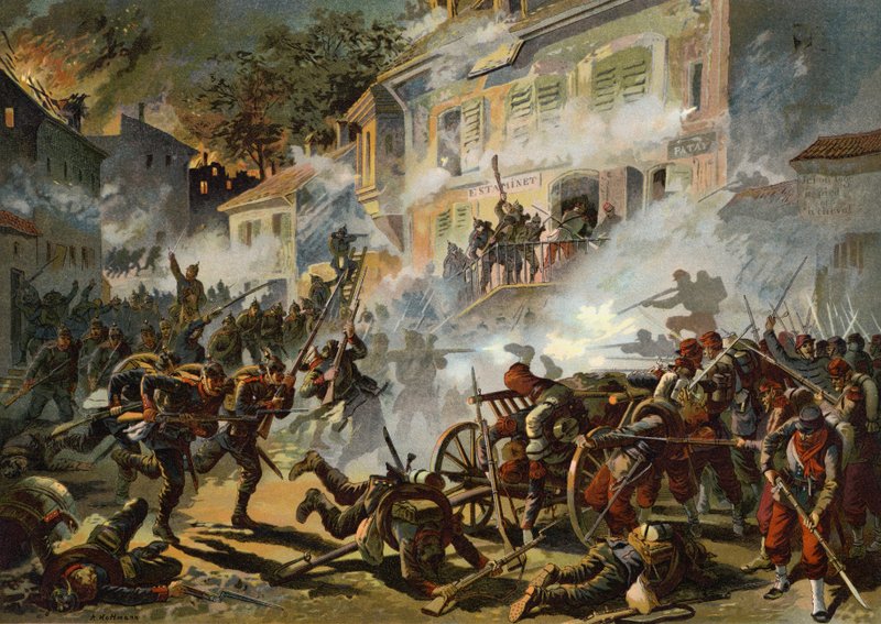 A 22 ª Divisão de Infantaria alemã assalta posições francesas em Chateaudun, Guerra Franco-Prussiana, 18 de outubro de 1870 de German School