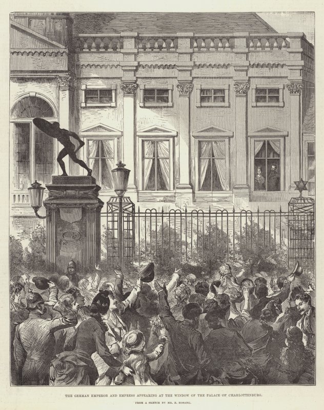 O Imperador e Imperatriz Alemã aparecendo na Janela do Palácio de Charlottenburg (gravura) de German School