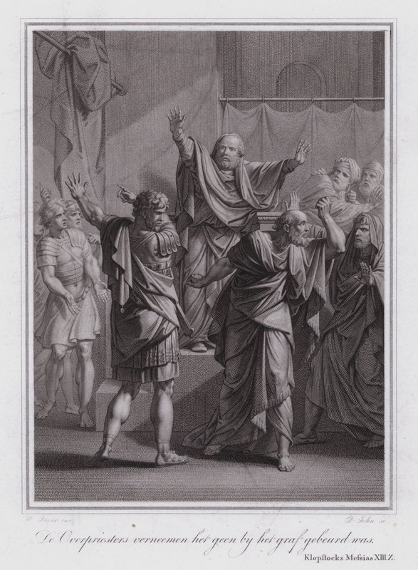 Os Sumos Sacerdotes aprendem que o túmulo de Cristo está vazio (gravura) de German School