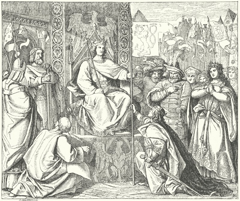 O Santo Imperador Romano Henrique VII recorda o seu filho, João da Boémia (gravura) de German School
