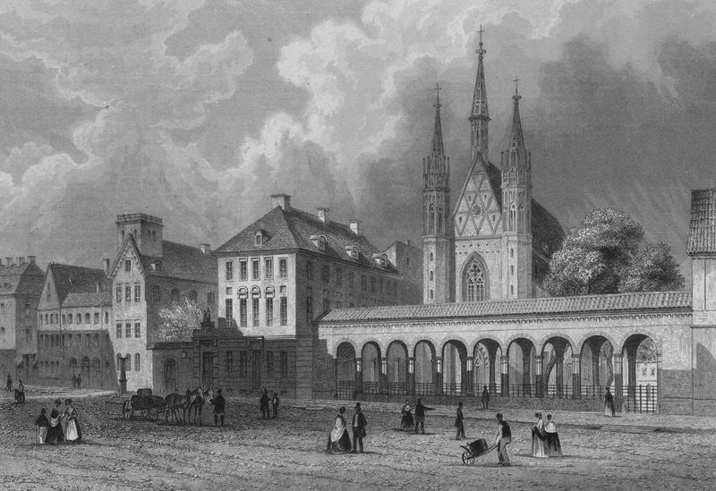The Klosterkirche and Klosterstrasse, Berlim (gravura em aço) de German School