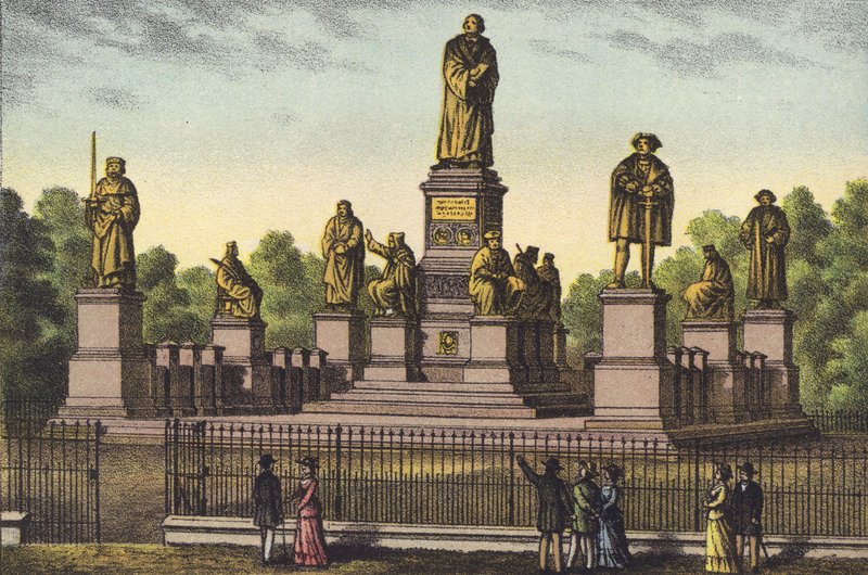 O monumento de Lutero em Minhocas (chromolitho) de German School