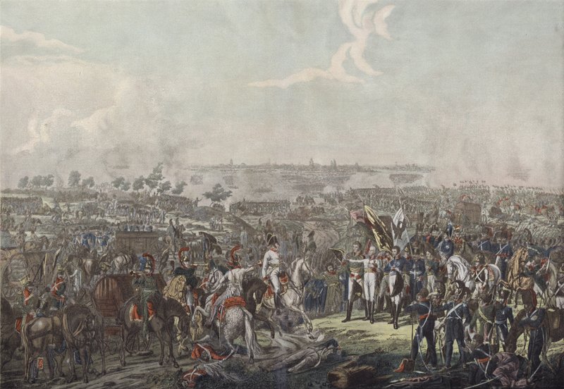 O Príncipe de Schwarzenberg trazendo notícias da vitória na Batalha de Leipzig para os soberanos aliados na noite de 18 de outubro de 1813 de German School