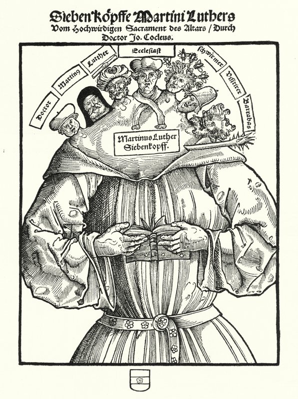 As Sete Cabeças de Martinho Lutero (gravura) de German School