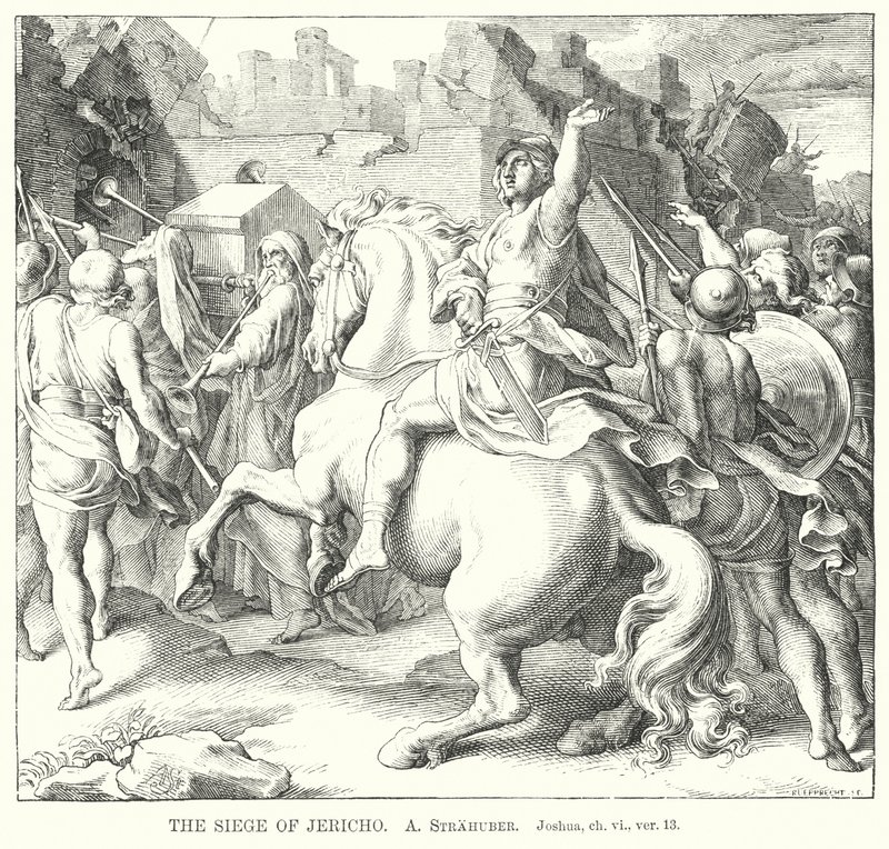 O Cerco de Jericó, Josué, ch vi, ver 13 (gravura) de German School