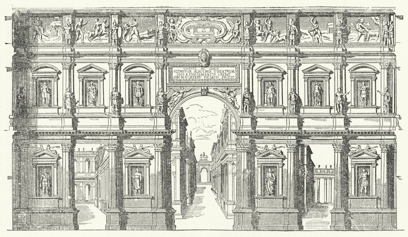 O Teatro Olimpico em Vicenza, no norte da Itália (gravura) de German School