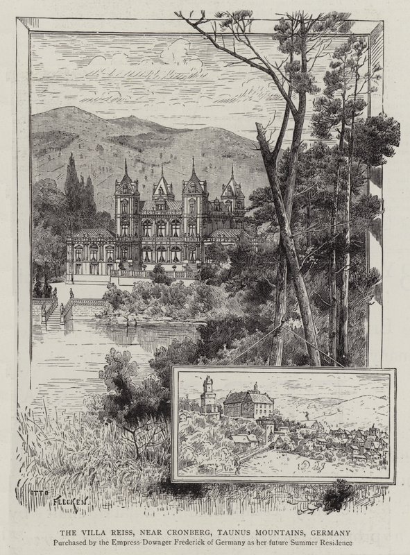 A Villa Reiss, perto de Cronberg, Montanhas Taunus, Alemanha (gravura) de German School