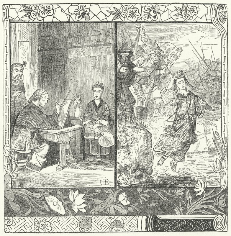 A morte de Wang Zhaojun no poema de Ma Zhiyuan Outono no Palácio Han (gravura) de German School