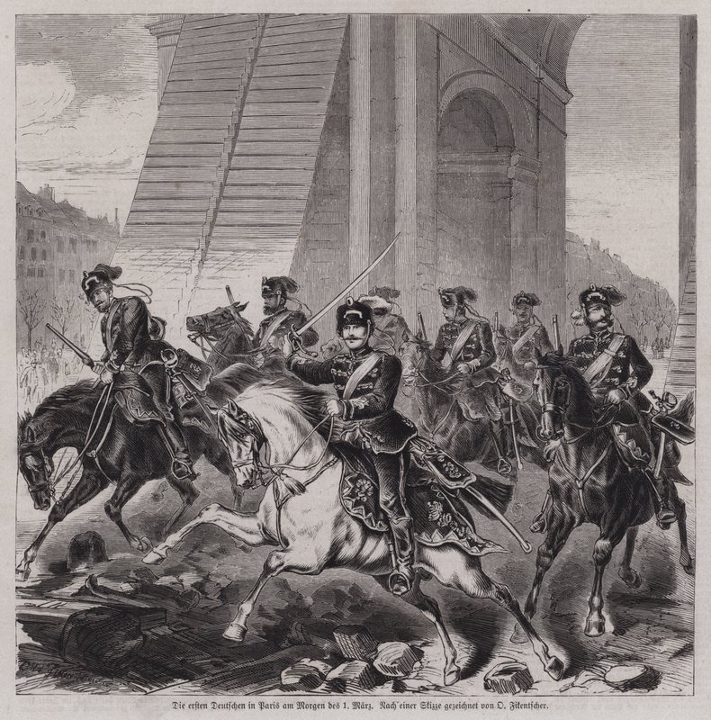 Os primeiros soldados alemães a entrar em Paris para ocupar a cidade após o fim da guerra franco-prussiana de German School