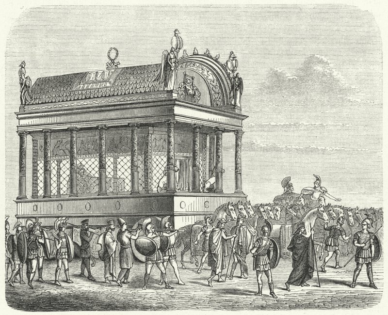 A carruagem funerária de Alexandre o Grande (gravura) de German School