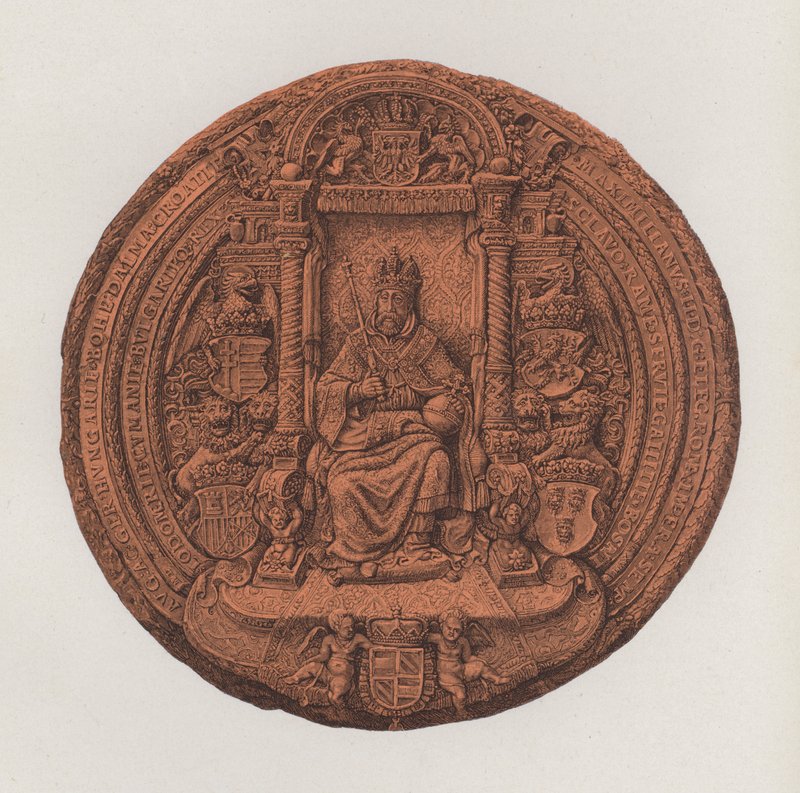 O grande selo do Santo Imperador Romano Maximiliano II (cor litho) de German School