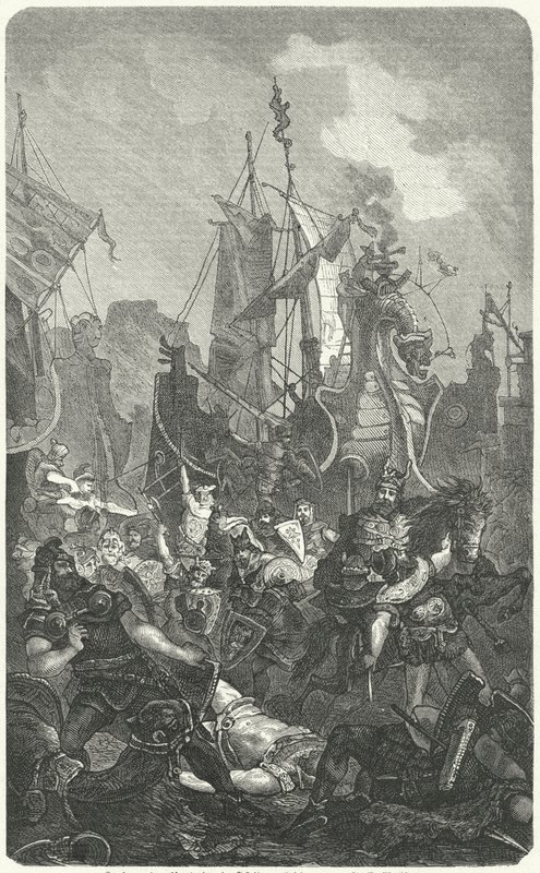 O desembarque dos Vândalos em África, 429 (gravura) de German School