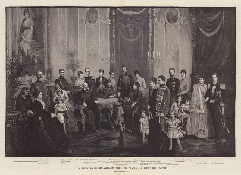 O falecido Imperador Guilherme e sua Família, uma Cena Memorial (gravura) de German School