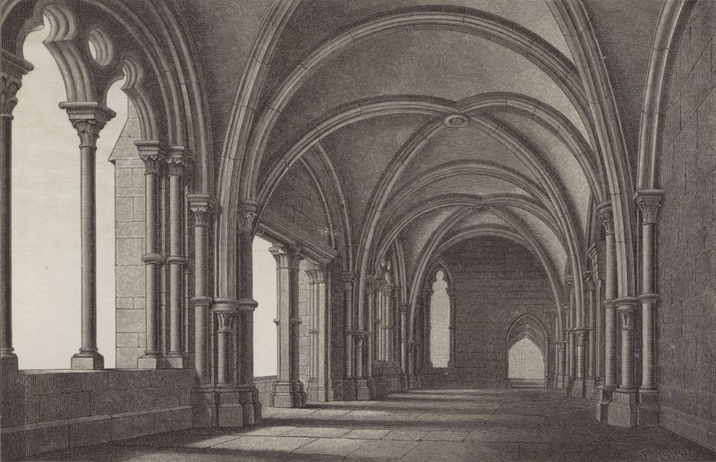 O lobby do Mosteiro de Maulbronn, Baden-Wurttemberg, Alemanha (gravura) de German School