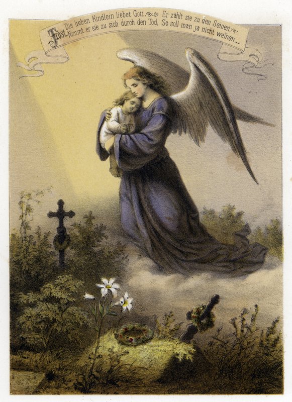 O amor de Deus por uma criança morta (cor litho) de German School