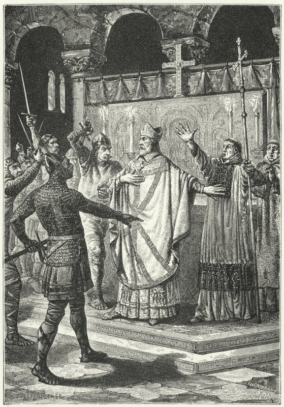 O assassinato de Thomas a Becket na Catedral de Canterbury de German School